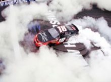 Kyle Busch does a burnout on the start/finish line after becoming the first NASCAR Nationwide Series driver after 23 races to become a repeat winner at New Hampshire Motor Speedway Saturday in Loudon, N.H. Credit: Todd Warshaw/Getty Images for NASCAR